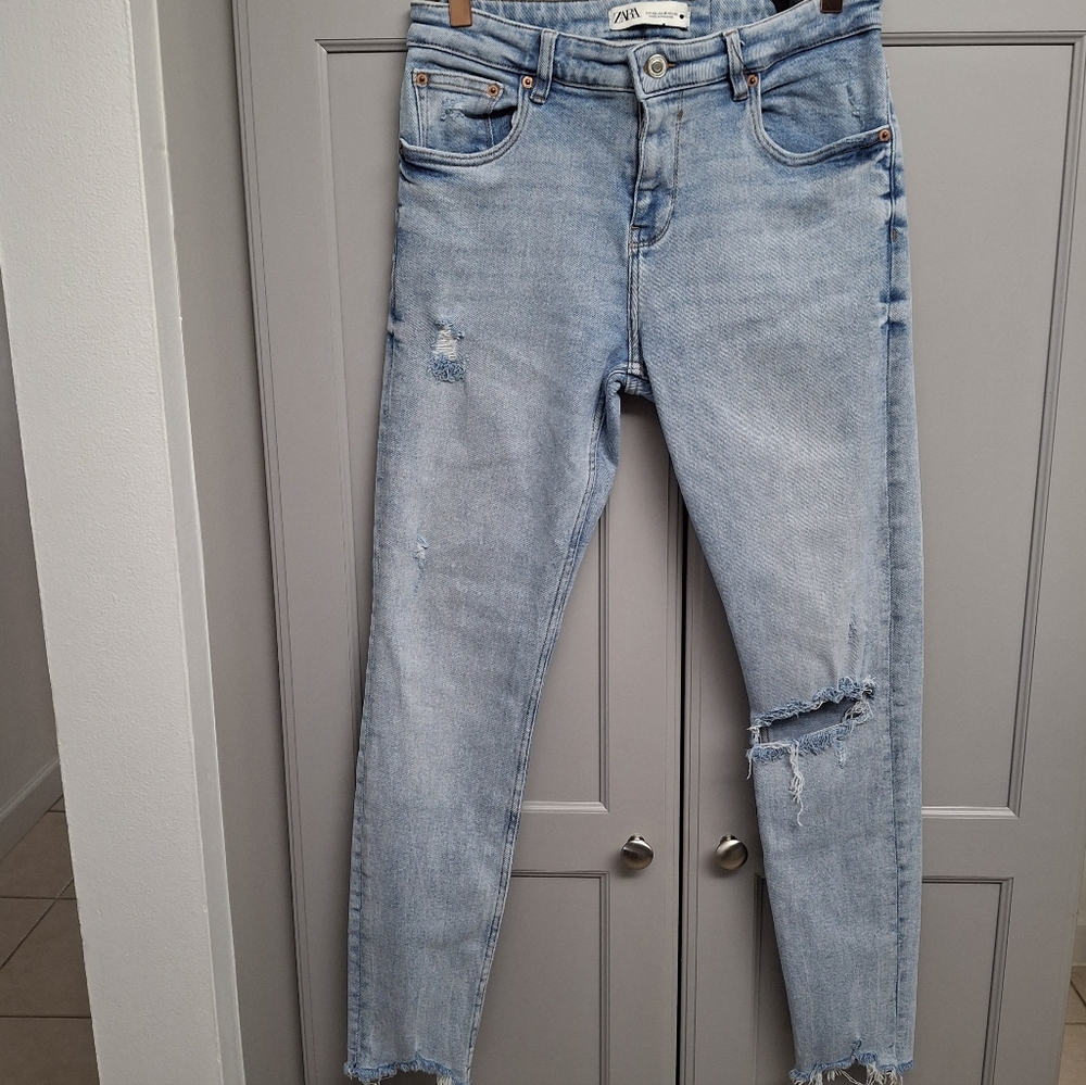 Zara Light Blue Distressed Skinny Women Jeans Sz 10